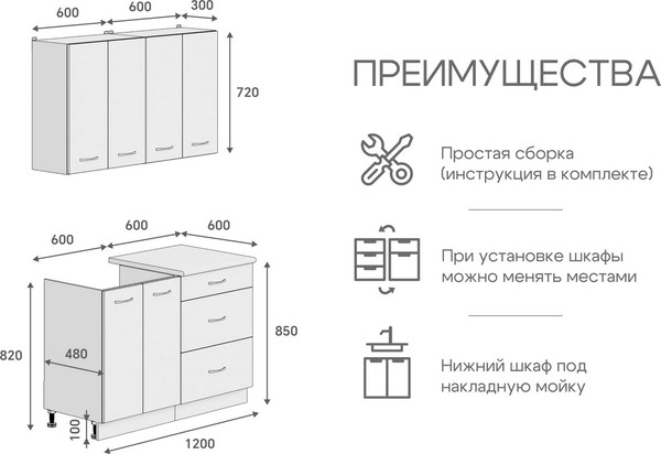 Изображение товара Кухонный гарнитур Кортекс-мебель Корнелия Лира 1.2 (капучино/оникс/мадрид)
