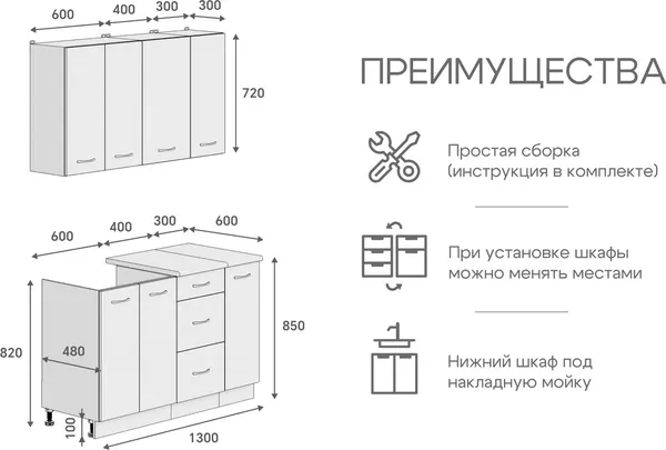 Изображение товара Кухонный гарнитур Кортекс-мебель Корнелия Лира 1.3 (капучино/оникс/мадрид)