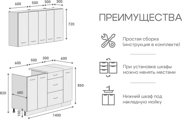 Изображение товара Кухонный гарнитур Кортекс-мебель Корнелия Лира 1.4 (дуб сонома/дуб бунратти)