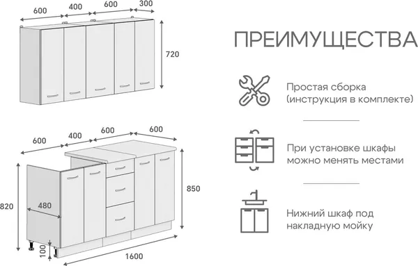 Изображение товара Кухонный гарнитур Кортекс-мебель Корнелия Лира 1.6 (белый/орех элия/дуб бунратти)