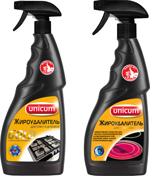 Изображение товара Чистящее средство для кухни Unicum Спрей Жироудалитель Для стеклокерамики + Для плит и духовок (2x500мл)