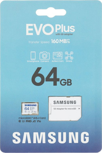 Изображение товара Карта памяти Samsung EVO Plus microSDXC 64Gb + адаптер (MB-MC64SA)