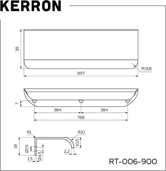 Изображение товара Ручка для мебели Kerron RT-006-900 WT (матовый белый)