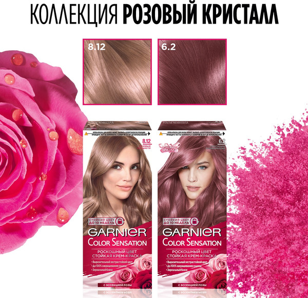 Изображение товара Крем-краска для волос Garnier Color Sensation Роскошный цвет 8.12 (розовый перламутр)