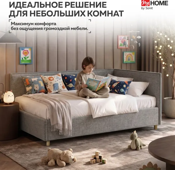 Изображение товара Кровать-тахта Sonit Mishel правый 120x200 шенилл Eclipse (07 светло-серый/светлый)