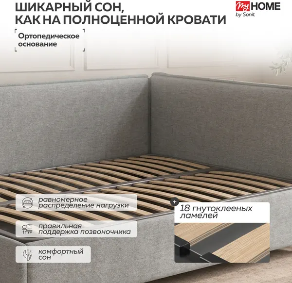 Изображение товара Кровать-тахта Sonit Mishel правый 120x200 шенилл Eclipse (07 светло-серый/светлый)