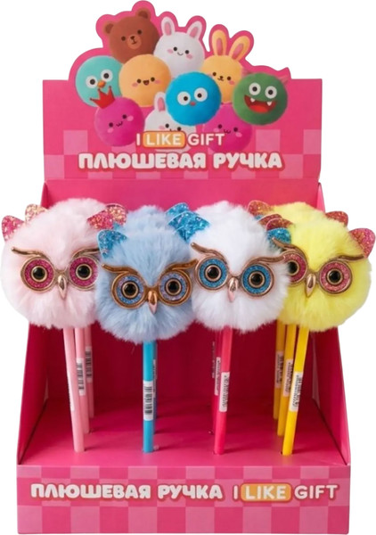 Изображение товара Набор шариковых ручек ILikeGift С помпоном Пушистая сова K-DS66743 (16шт)