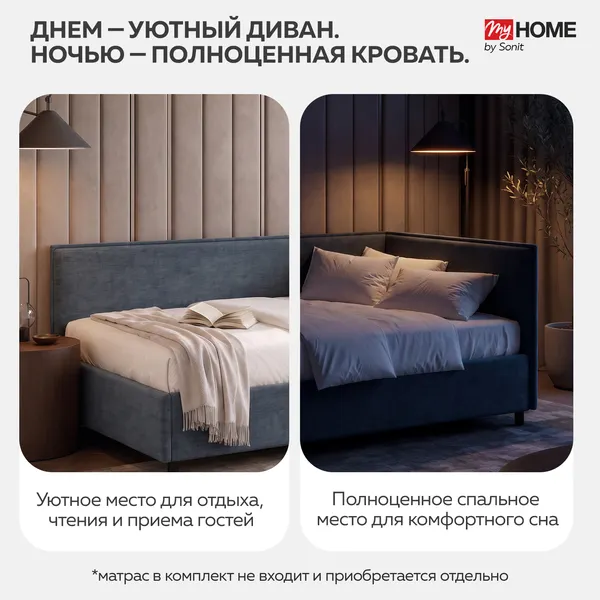 Изображение товара Кровать-тахта Sonit Mishel левый 120x200 шенилл Eclipse (15 синий/черный)