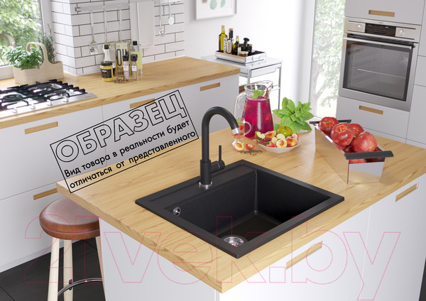 Изображение товара Мойка кухонная Aquasanita Quadro SQQ100 (черный металлик)