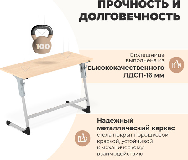 Изображение товара Парта Sheffilton SHT-T-TN30 г5-7 (двухм береза/алюминиевый металлик/серый)
