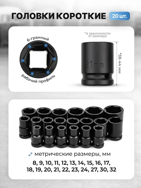Изображение товара Набор головок слесарных Partner 4353-BV30 (66580)