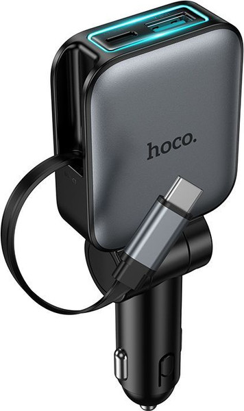 Изображение товара Зарядное устройство автомобильное Hoco Z67 + кабель (металлик)