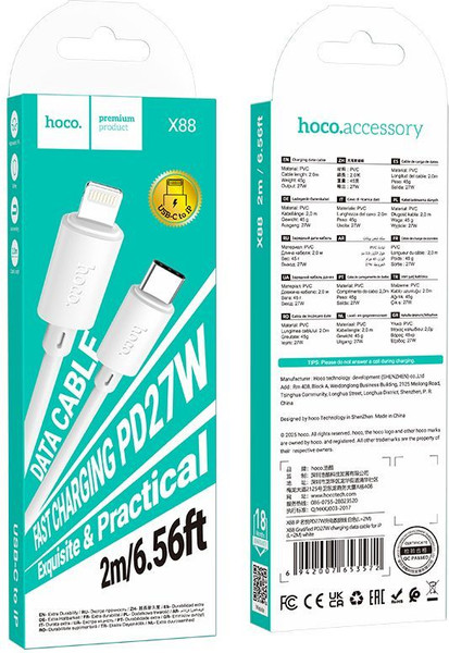 Изображение товара Кабель Hoco X88 Type-C to Lightning (2м, белый)