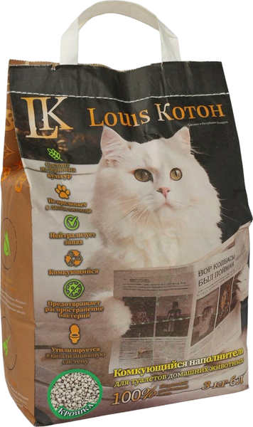 Изображение товара Наполнитель для туалета Louis Котон Крошка комкующийся Растительные волокна зерновых культур (6л/3кг)