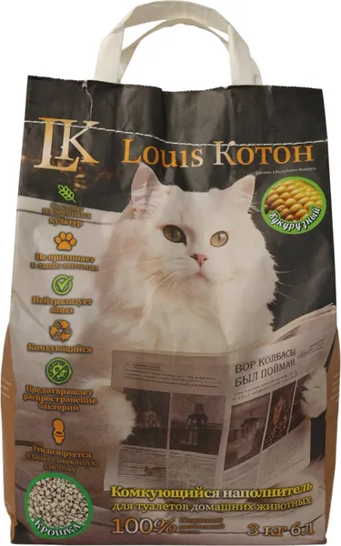 Изображение товара Наполнитель для туалета Louis Котон Крошка комкующийся кукурузный (6л/3кг)