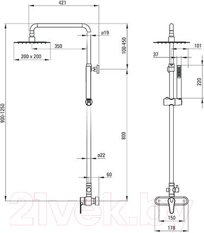 Изображение товара Душевая система со смесителем Deante Oregano Square NAC 01SM