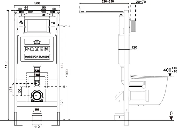 Изображение товара Инсталляция с подвесным унитазом Roxen StounFix Dual Fresh 966636 (с креплениями, шумоизоляционной плитой, аромадозатором и кнопкой смыва)