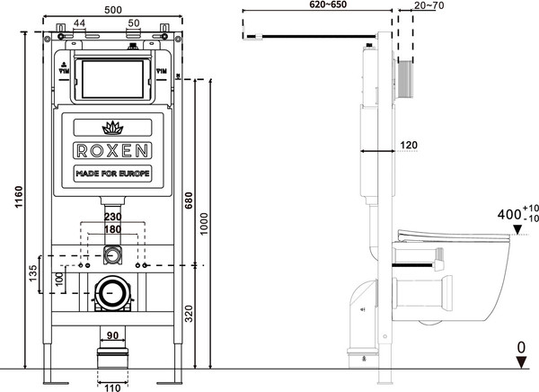 Изображение товара Инсталляция с подвесным унитазом Roxen StounFix Dual Fresh 966625 (с креплениями, шумоизоляционной плитой, аромадозатором и кнопкой смыва)
