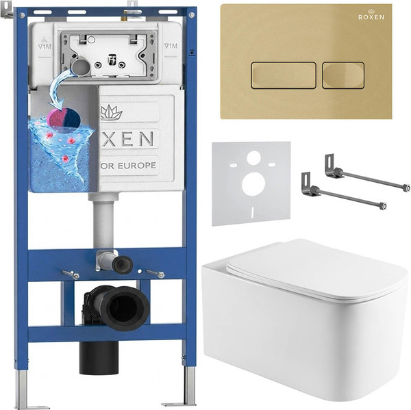 Изображение товара Инсталляция с подвесным унитазом Roxen StounFix Dual Fresh 967237 (с креплениями, шумоизоляционной плитой, аромадозатором и кнопкой смыва)