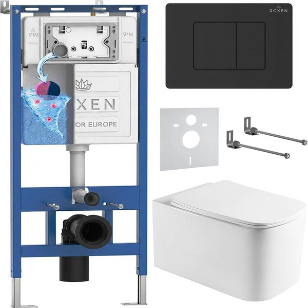 Изображение товара Инсталляция с подвесным унитазом Roxen StounFix Dual Fresh 967260 (с креплениями, шумоизоляционной плитой, аромадозатором и кнопкой смыва)