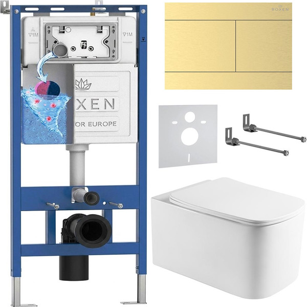 Изображение товара Инсталляция с подвесным унитазом Roxen StounFix Dual Fresh 967264 (с креплениями, шумоизоляционной плитой, аромадозатором и кнопкой смыва)