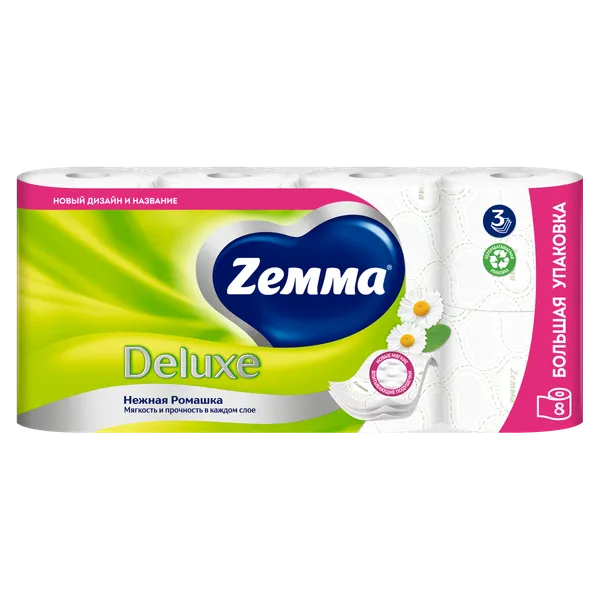 Изображение товара Туалетная бумага Zemma Deluxe Нежная Ромашка 3-слойная (8рул)