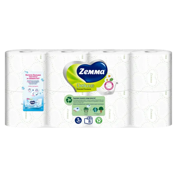 Изображение товара Туалетная бумага Zemma Deluxe Нежная Ромашка 3-слойная (8рул)