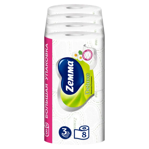 Изображение товара Туалетная бумага Zemma Deluxe Нежная Ромашка 3-слойная (8рул)
