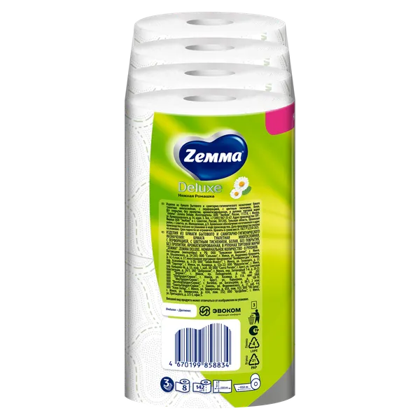Изображение товара Туалетная бумага Zemma Deluxe Нежная Ромашка 3-слойная (8рул)