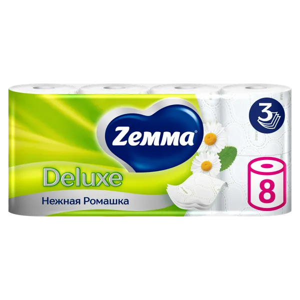 Изображение товара Туалетная бумага Zemma Deluxe Нежная Ромашка 3-слойная (8рул)