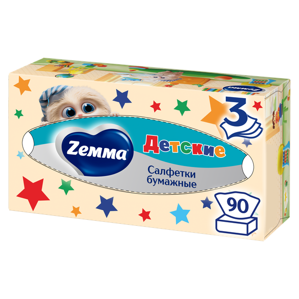 Изображение товара Бумажные салфетки Zemma Детские 3 слоя (90шт)