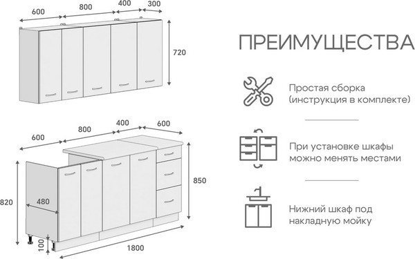 Изображение товара Кухонный гарнитур Кортекс-мебель Корнелия Лира 1.8 (капучино/марсель)