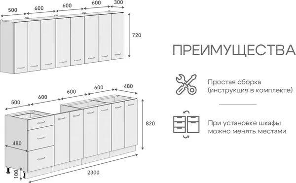 Изображение товара Кухонный гарнитур Кортекс-мебель Корнелия Лира 2.3 без столешницы (дуб сонома)