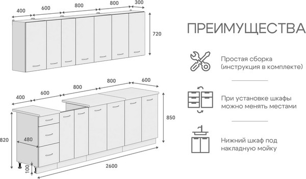 Изображение товара Кухонный гарнитур Кортекс-мебель Корнелия Лира 2.6 (дуб сонома/мадрид)