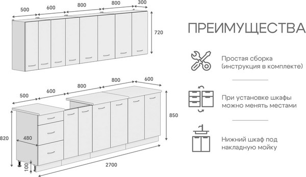Изображение товара Кухонный гарнитур Кортекс-мебель Корнелия Лира 2.7 (дуб сонома/венге/марсель)