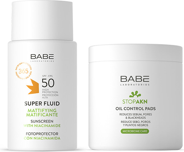 Изображение товара Набор косметики для лица Laboratorios Babe Пэд для лица Stop Akn+Флюид солнцезащитный с ниацинамидом SPF50 (60шт+50мл)