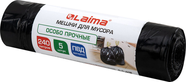 Изображение товара Пакеты для мусора Laima 702686 (240л, 5шт, черный)