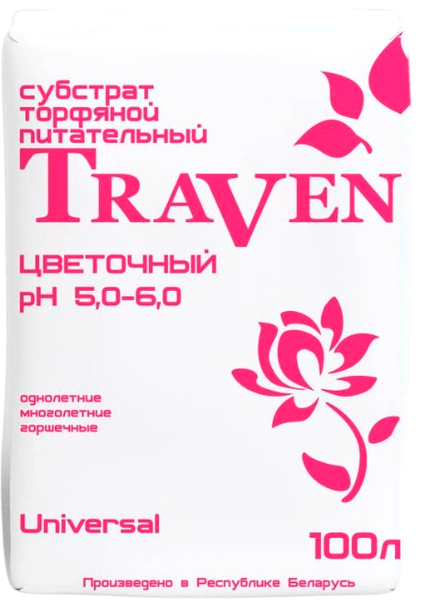Изображение товара Субстрат Traven Торфяной Цветочный рН 5.0-6.0 (100л)