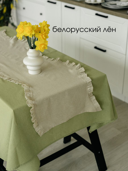 Изображение товара Дорожка на стол ОМурМебель Волна 130x40см с рюшами (серый)