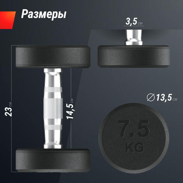 Изображение товара Набор гантелей UNIX Fit PRO / DBRND7_5PBKx2 (7.5кг. 2шт)