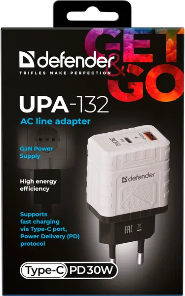 Изображение товара Адаптер питания сетевой Defender UPA-132 / 83230 (белый/серый)