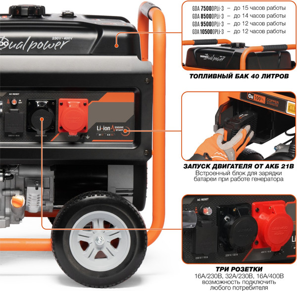 Изображение товара Бензиновый генератор Daewoo Power GDA 10500DPLi-3