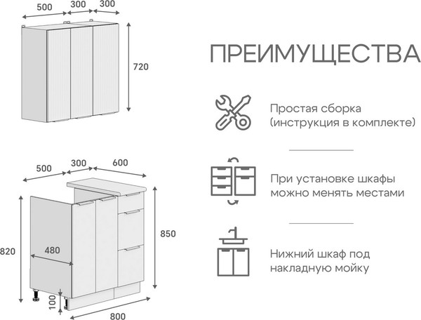 Изображение товара Кухонный гарнитур Кортекс-мебель Корнелия Марика 0.8 (белый софт/дуб бунратти)