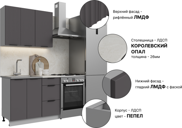 Изображение товара Кухонный гарнитур Кортекс-мебель Корнелия Марика 1.0 ( графит софт/королевский опал)