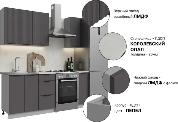 Изображение товара Кухонный гарнитур Кортекс-мебель Корнелия Марика 1.3 (графит софт/королевский опал)