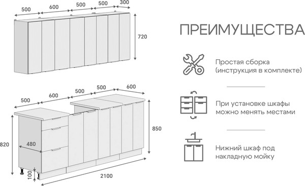 Изображение товара Кухонный гарнитур Кортекс-мебель Корнелия Марика 2.1 (персидский жемчуг/королевский опал)