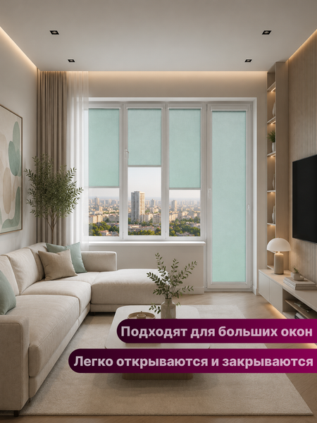 Изображение товара Рулонная штора кассетная НеоФьюжен Оксфорд 42х150 правая (бирюзовый)