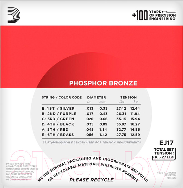 Изображение товара Струны для акустической гитары D'Addario EJ17