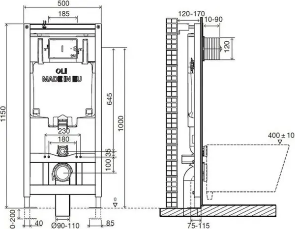 Изображение товара Инсталляция для унитаза Oli 80 Narrow / 888782 (черный, с кнопкой смыва)