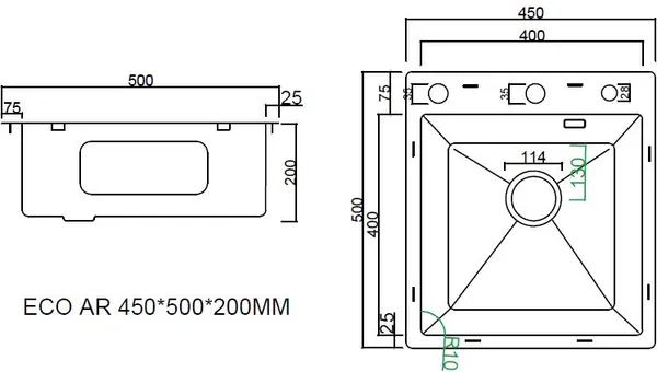 Изображение товара Мойка кухонная Arfeka ECO AR 45x50 Pop-Up Satin Decor Millet